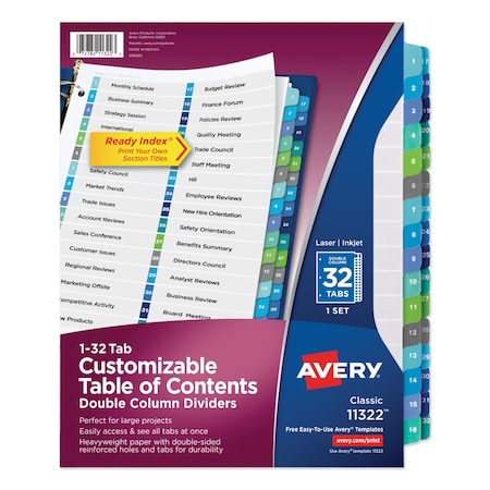 Avery Dennison Table of Contents Index Index Dividers, 32 Tabs, Double Column, Pk32 11322